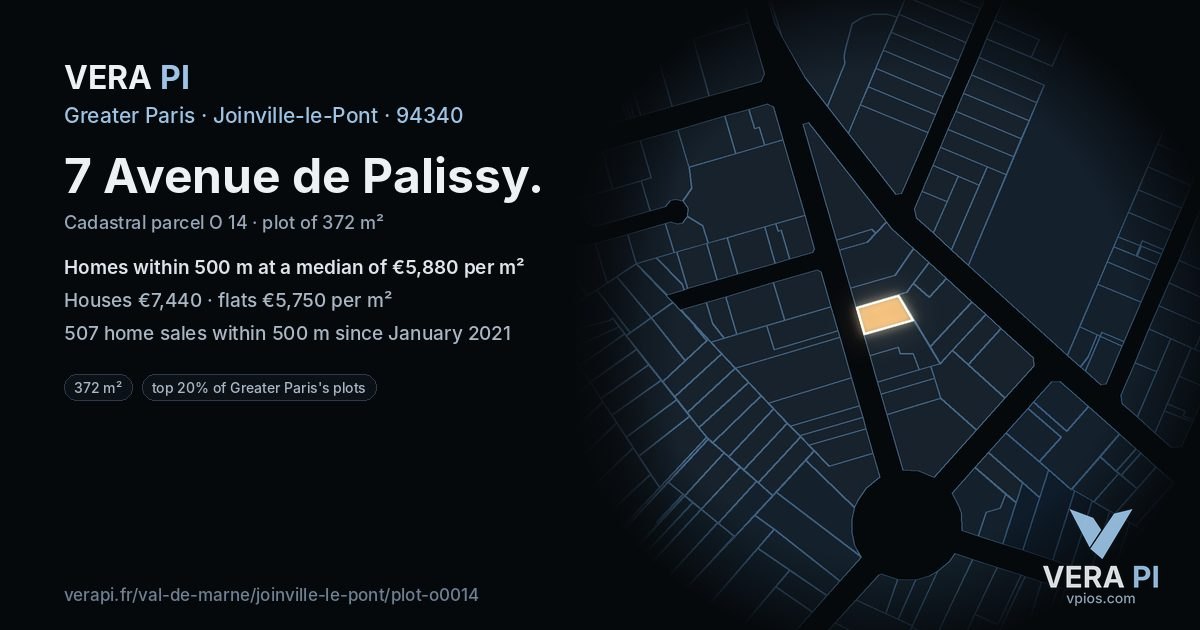 7 Avenue de Palissy, Joinville-le-Pont at night – the plot lit, the parcels around coloured by the prices near them