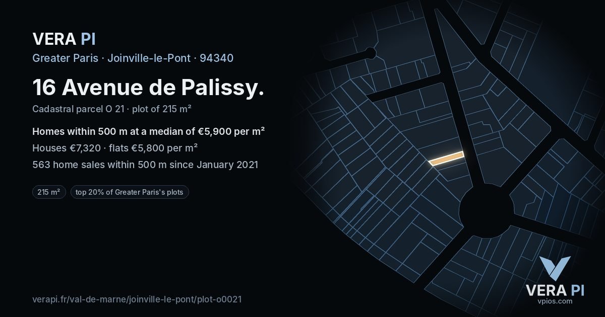 16 Avenue de Palissy, Joinville-le-Pont at night – the plot lit, the parcels around coloured by the prices near them
