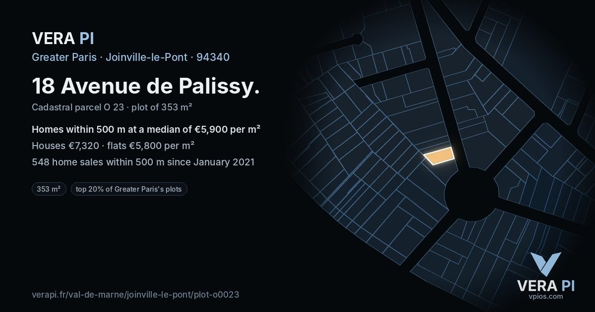 18 Avenue de Palissy, Joinville-le-Pont at night – the plot lit, the parcels around coloured by the prices near them