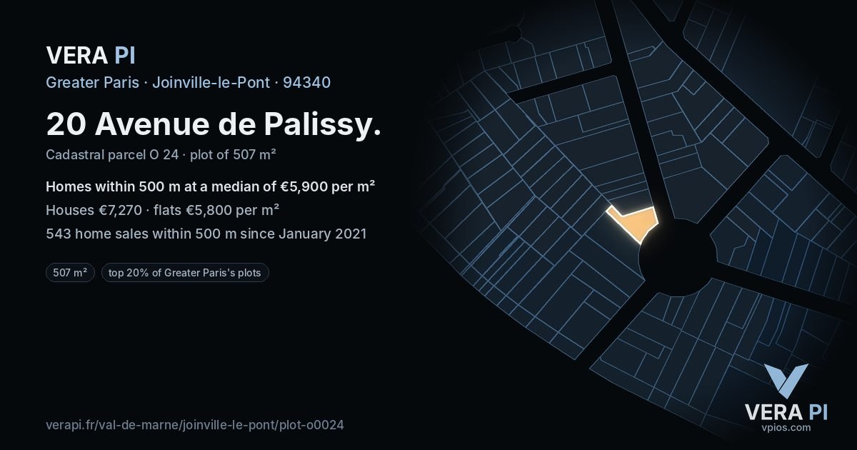 20 Avenue de Palissy, Joinville-le-Pont at night – the plot lit, the parcels around coloured by the prices near them