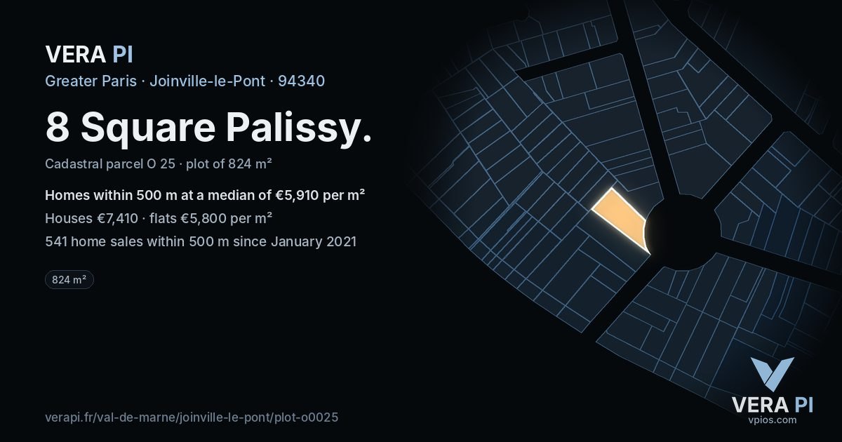 8 Square Palissy, Joinville-le-Pont at night – the plot lit, the parcels around coloured by the prices near them