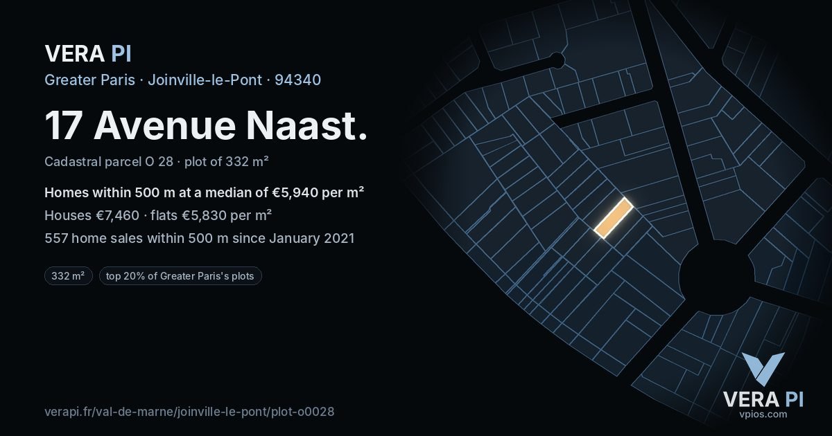 17 Avenue Naast, Joinville-le-Pont at night – the plot lit, the parcels around coloured by the prices near them