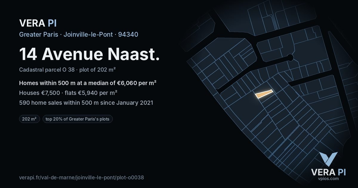 14 Avenue Naast, Joinville-le-Pont at night – the plot lit, the parcels around coloured by the prices near them