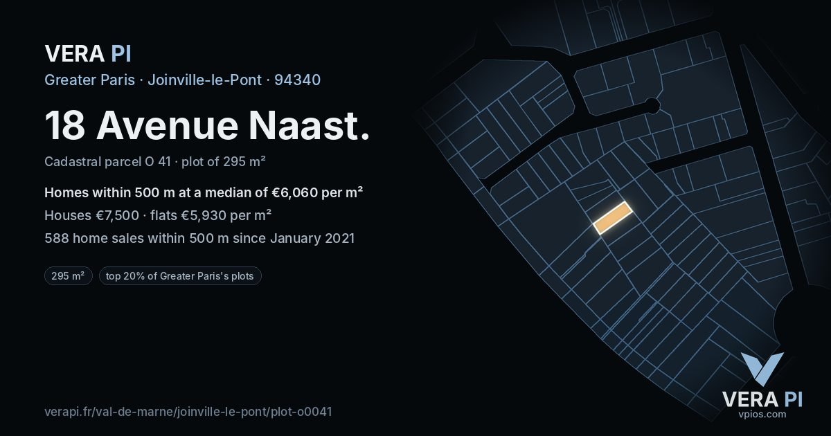 18 Avenue Naast, Joinville-le-Pont at night – the plot lit, the parcels around coloured by the prices near them