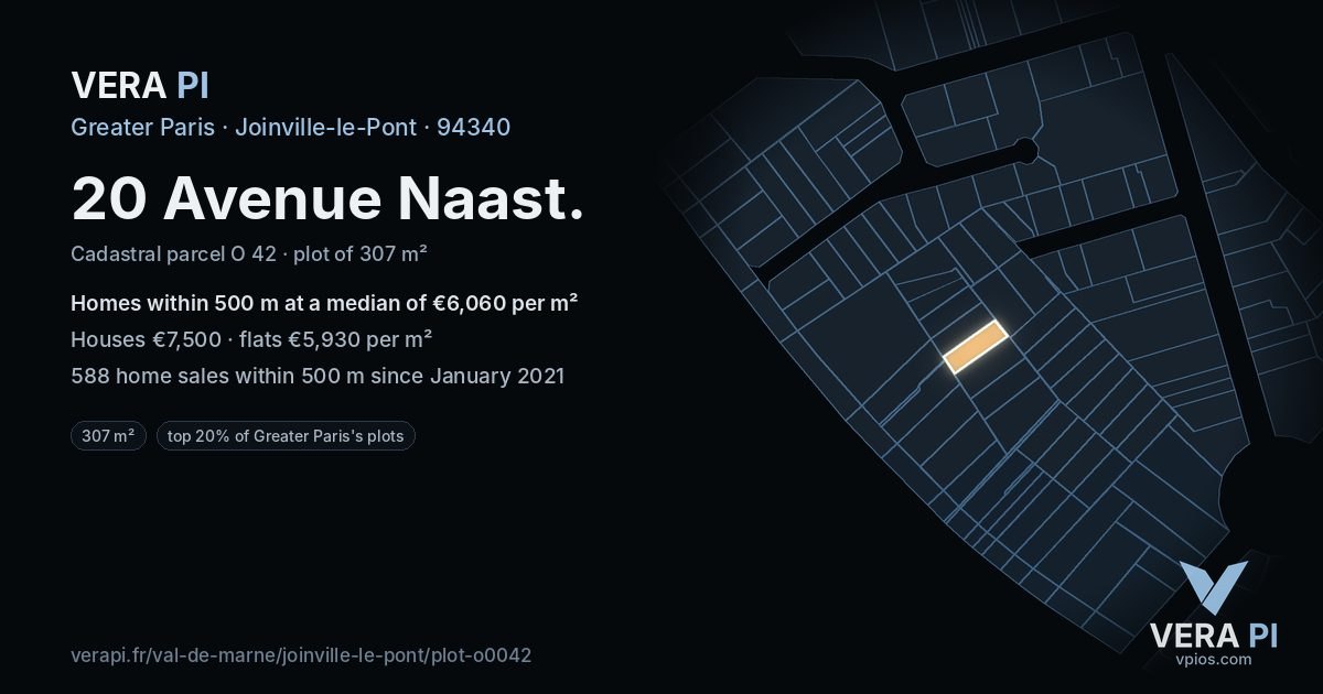 20 Avenue Naast, Joinville-le-Pont at night – the plot lit, the parcels around coloured by the prices near them
