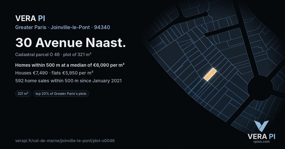 30 Avenue Naast, Joinville-le-Pont at night – the plot lit, the parcels around coloured by the prices near them