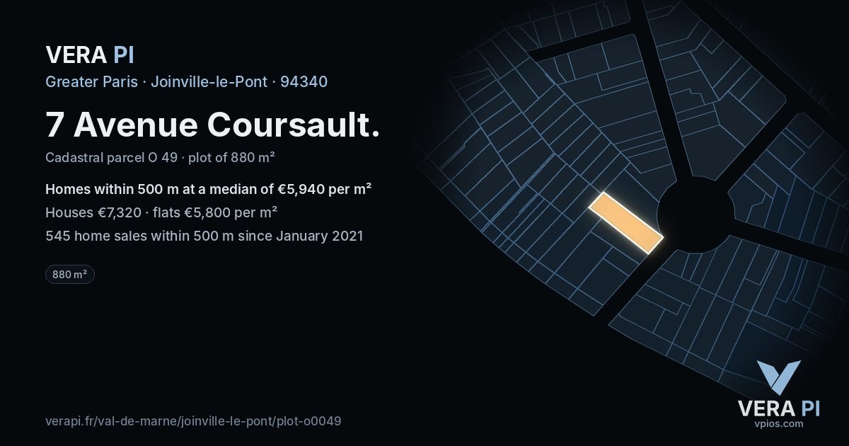7 Avenue Coursault, Joinville-le-Pont at night – the plot lit, the parcels around coloured by the prices near them
