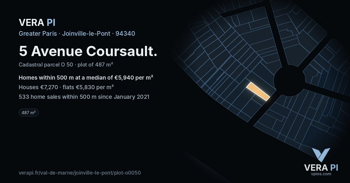 5 Avenue Coursault, Joinville-le-Pont at night – the plot lit, the parcels around coloured by the prices near them