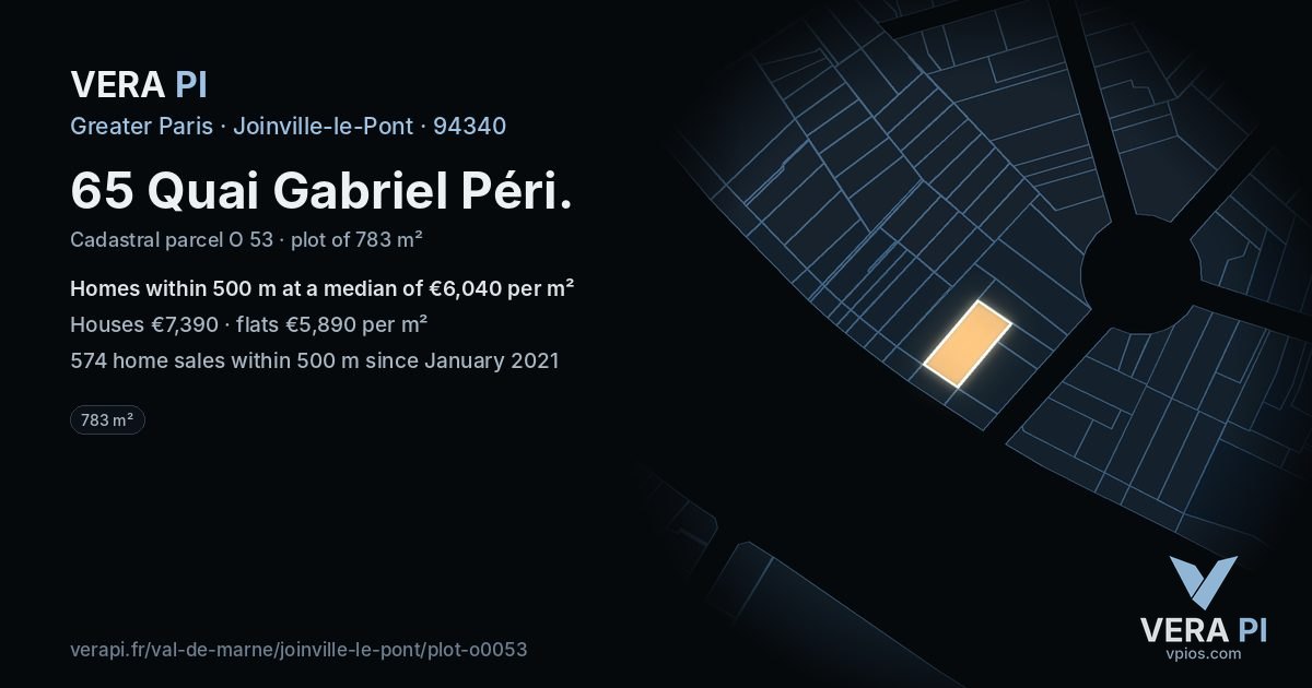 65 Quai Gabriel Péri, Joinville-le-Pont at night – the plot lit, the parcels around coloured by the prices near them