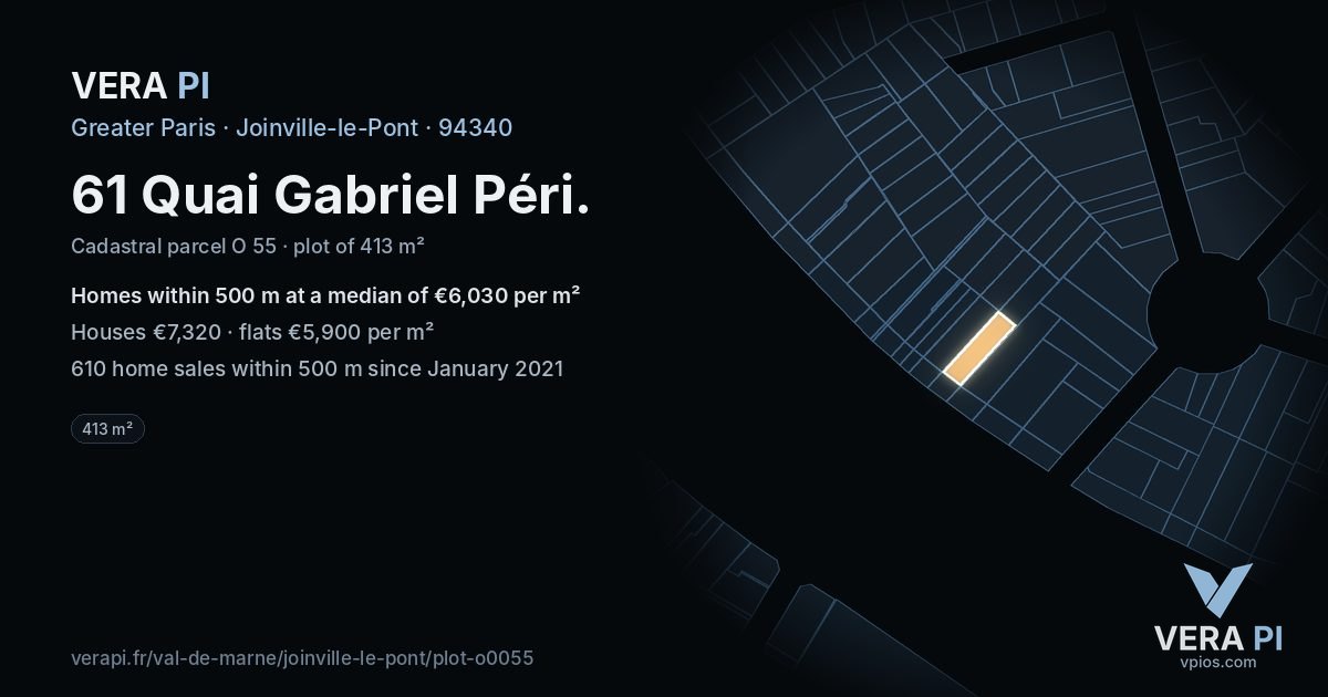 61 Quai Gabriel Péri, Joinville-le-Pont at night – the plot lit, the parcels around coloured by the prices near them