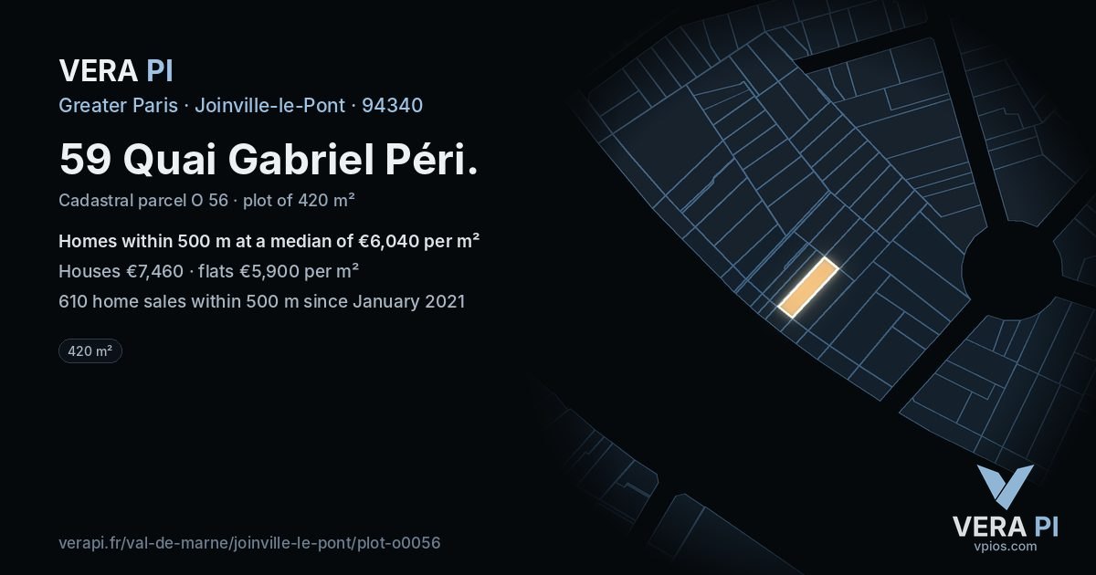59 Quai Gabriel Péri, Joinville-le-Pont at night – the plot lit, the parcels around coloured by the prices near them