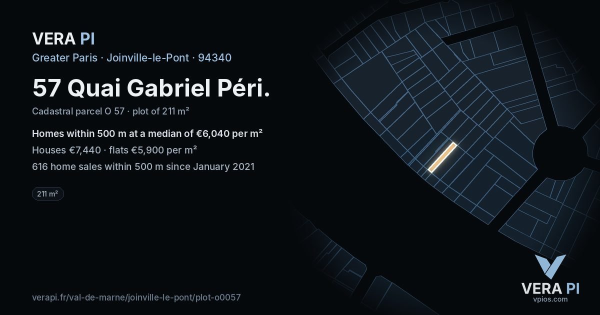 57 Quai Gabriel Péri, Joinville-le-Pont at night – the plot lit, the parcels around coloured by the prices near them