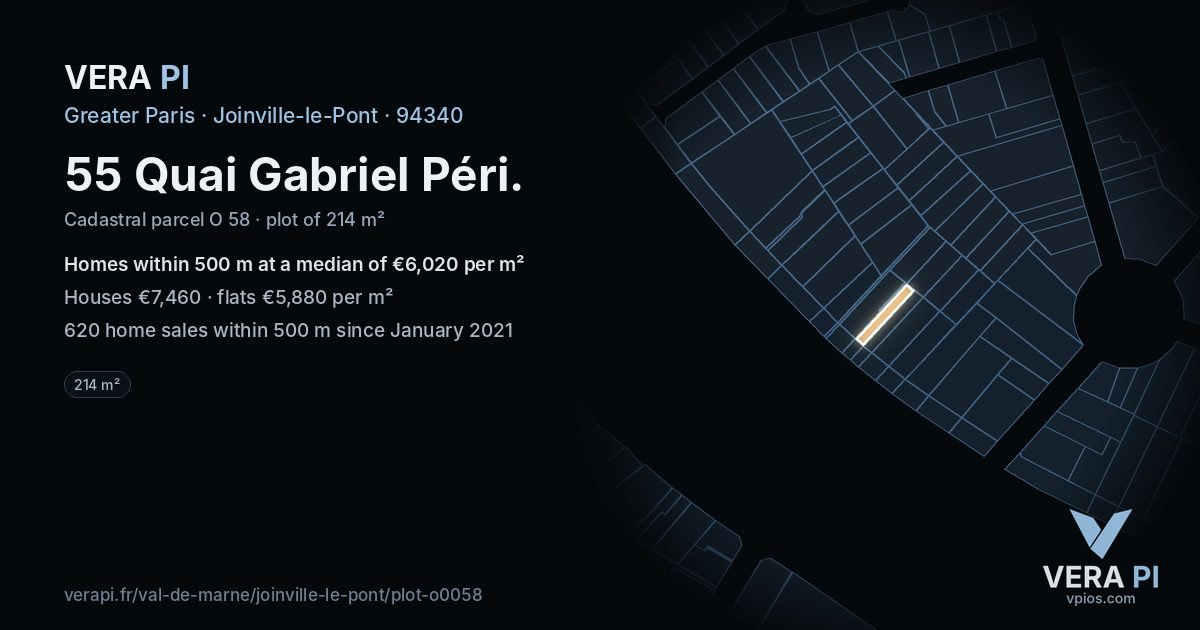 55 Quai Gabriel Péri, Joinville-le-Pont at night – the plot lit, the parcels around coloured by the prices near them