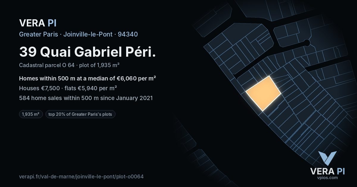 39 Quai Gabriel Péri, Joinville-le-Pont at night – the plot lit, the parcels around coloured by the prices near them