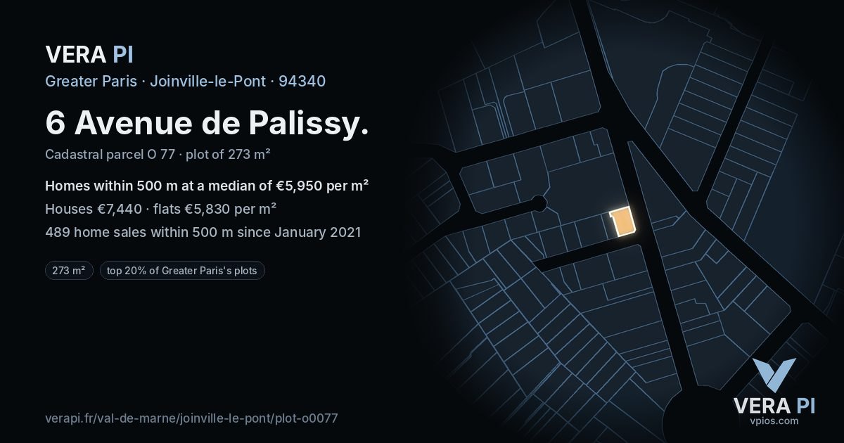 6 Avenue de Palissy, Joinville-le-Pont at night – the plot lit, the parcels around coloured by the prices near them