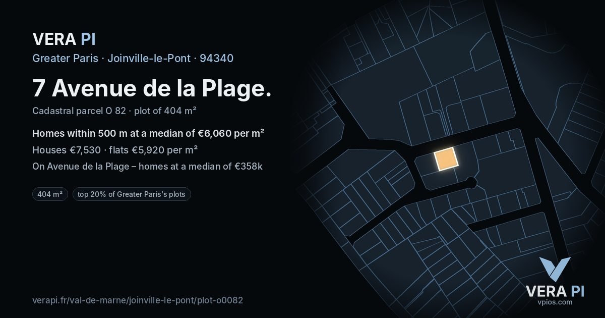 7 Avenue de la Plage, Joinville-le-Pont at night – the plot lit, the parcels around coloured by the prices near them