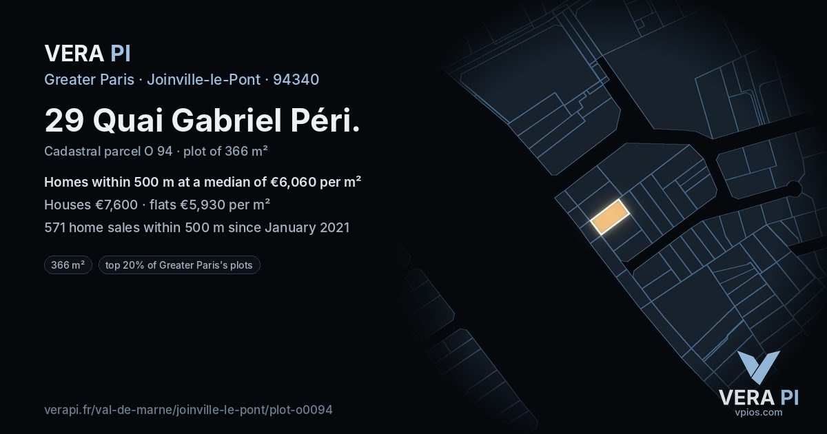 29 Quai Gabriel Péri, Joinville-le-Pont at night – the plot lit, the parcels around coloured by the prices near them