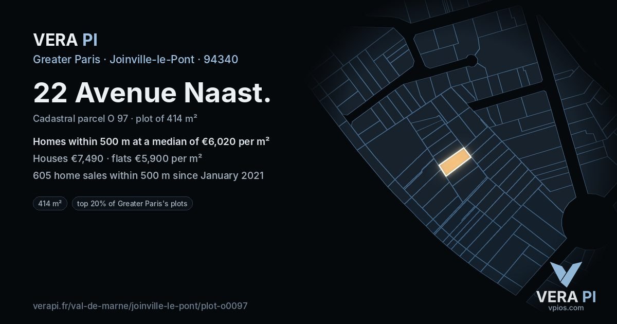 22 Avenue Naast, Joinville-le-Pont at night – the plot lit, the parcels around coloured by the prices near them