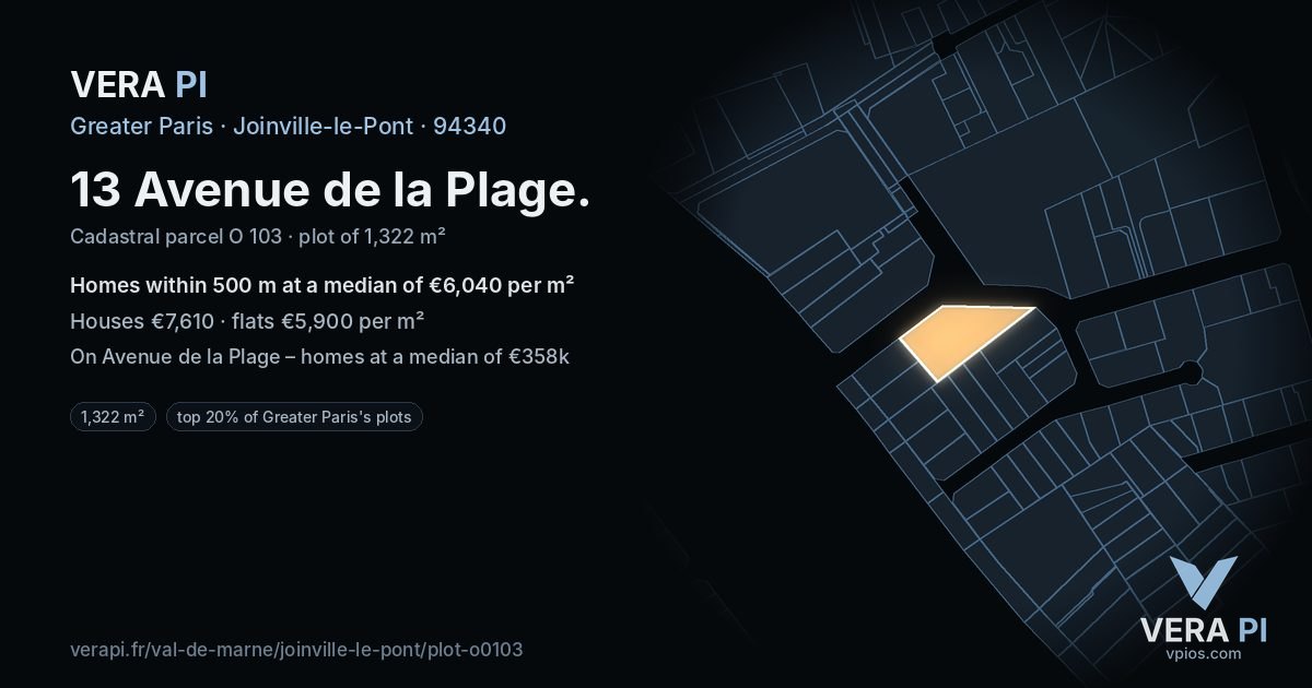 13 Avenue de la Plage, Joinville-le-Pont at night – the plot lit, the parcels around coloured by the prices near them