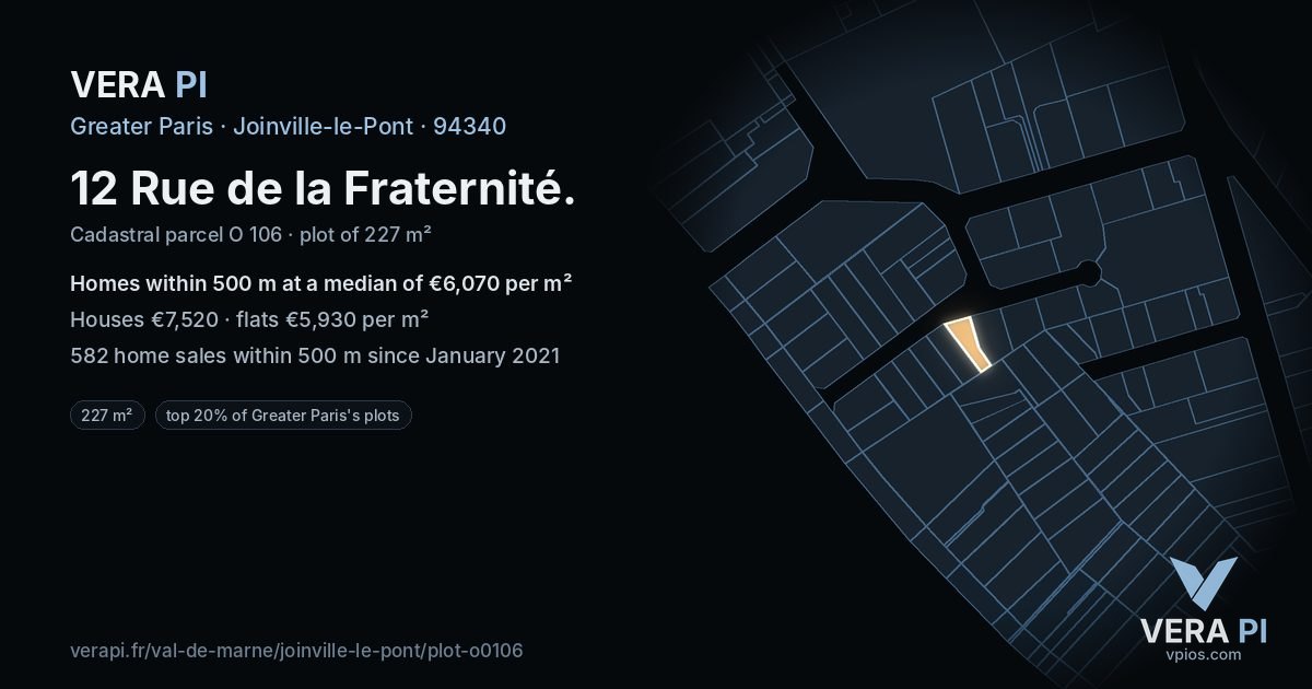 12 Rue de la Fraternité, Joinville-le-Pont at night – the plot lit, the parcels around coloured by the prices near them