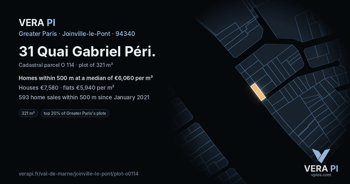 31 Quai Gabriel Péri, Joinville-le-Pont at night – the plot lit, the parcels around coloured by the prices near them