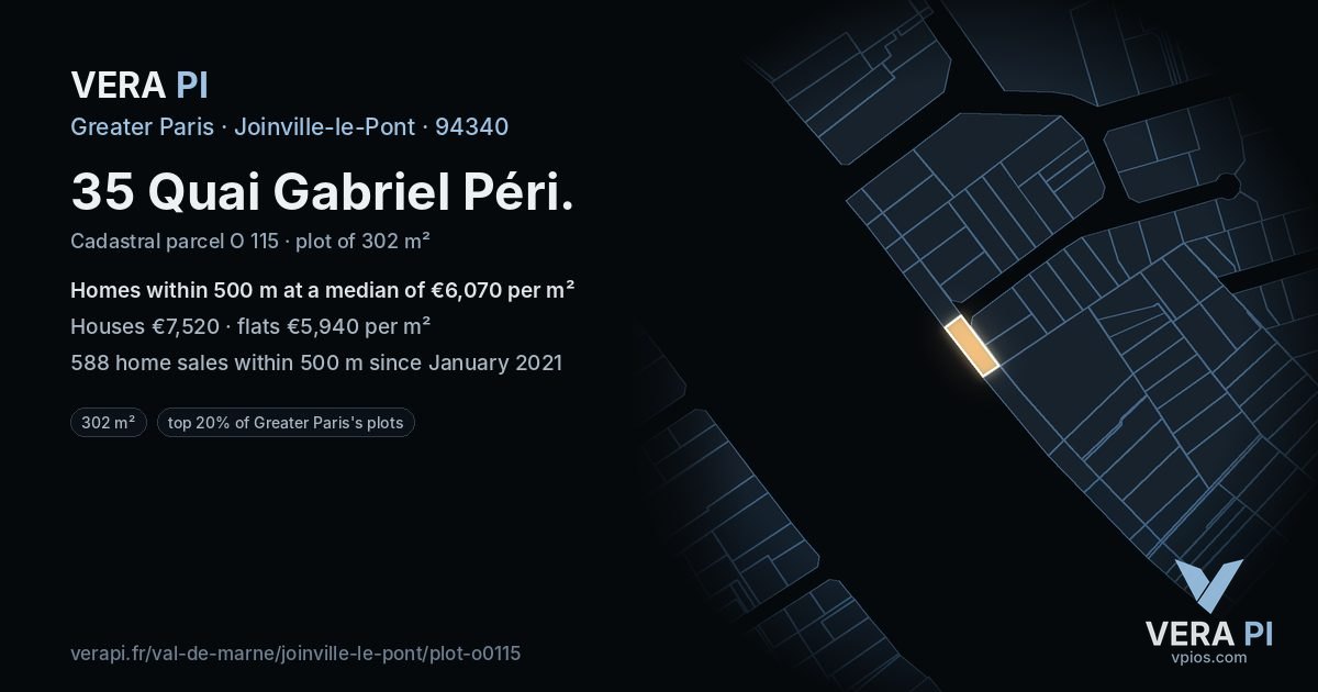 35 Quai Gabriel Péri, Joinville-le-Pont at night – the plot lit, the parcels around coloured by the prices near them