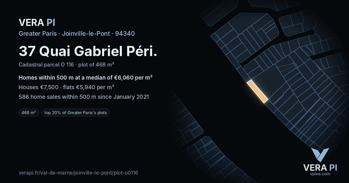 37 Quai Gabriel Péri, Joinville-le-Pont at night – the plot lit, the parcels around coloured by the prices near them