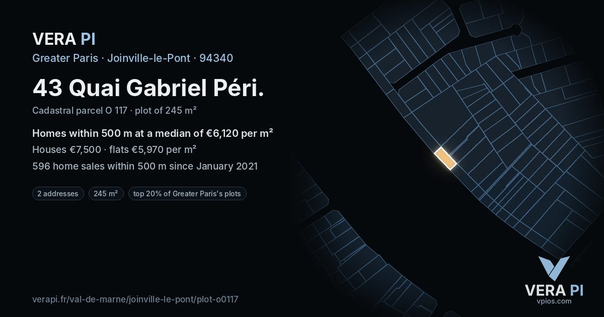 43 Quai Gabriel Péri, Joinville-le-Pont at night – the plot lit, the parcels around coloured by the prices near them