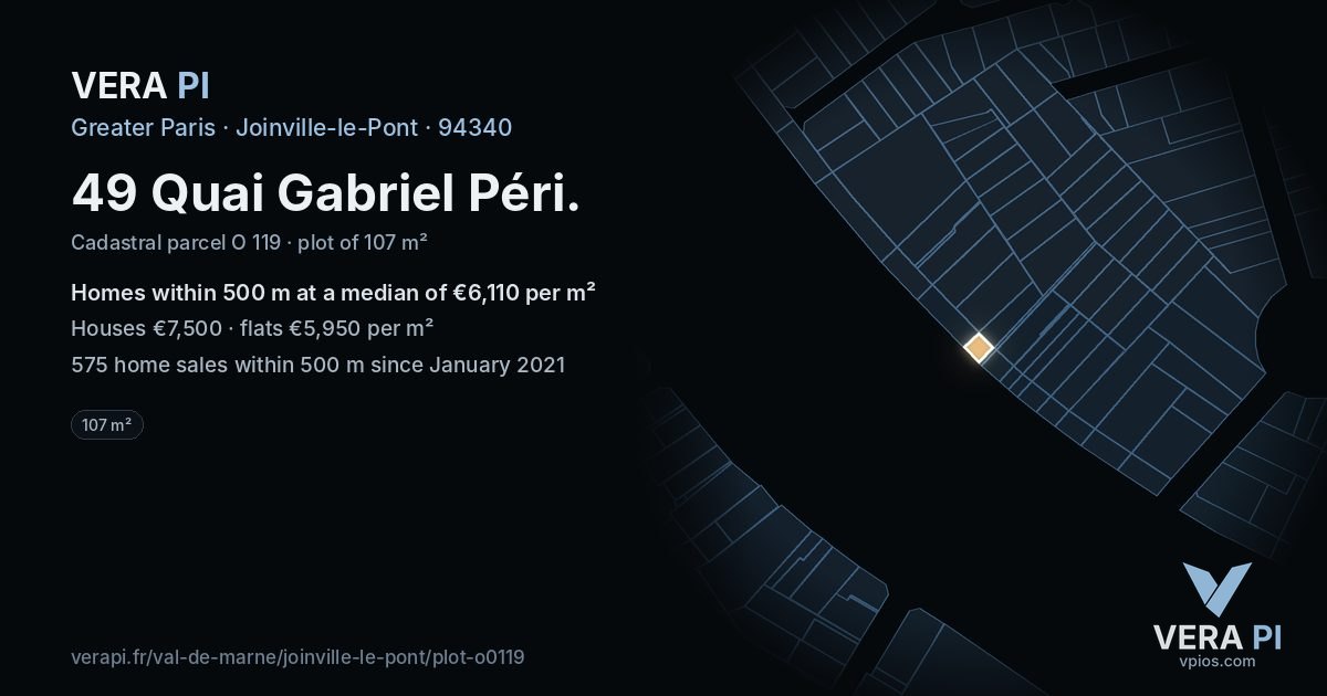 49 Quai Gabriel Péri, Joinville-le-Pont at night – the plot lit, the parcels around coloured by the prices near them