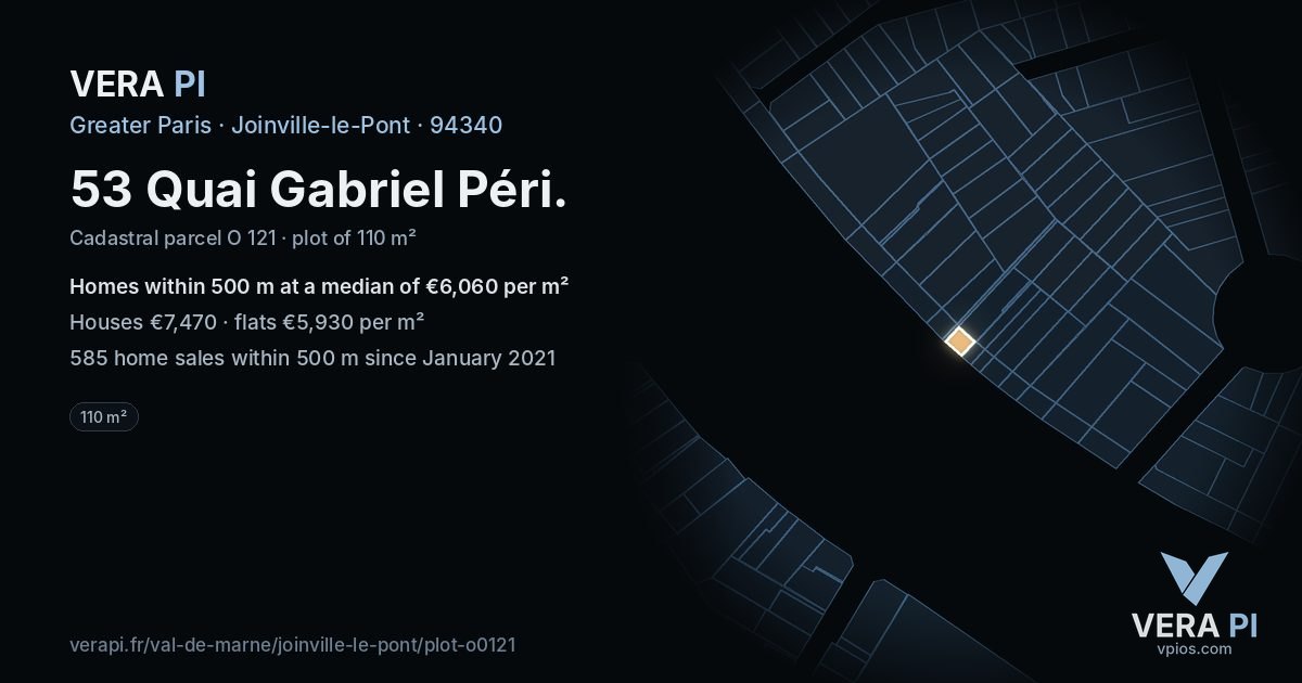 53 Quai Gabriel Péri, Joinville-le-Pont at night – the plot lit, the parcels around coloured by the prices near them