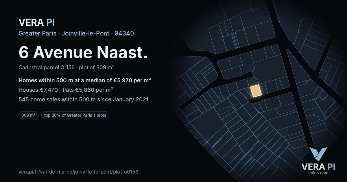 6 Avenue Naast, Joinville-le-Pont at night – the plot lit, the parcels around coloured by the prices near them