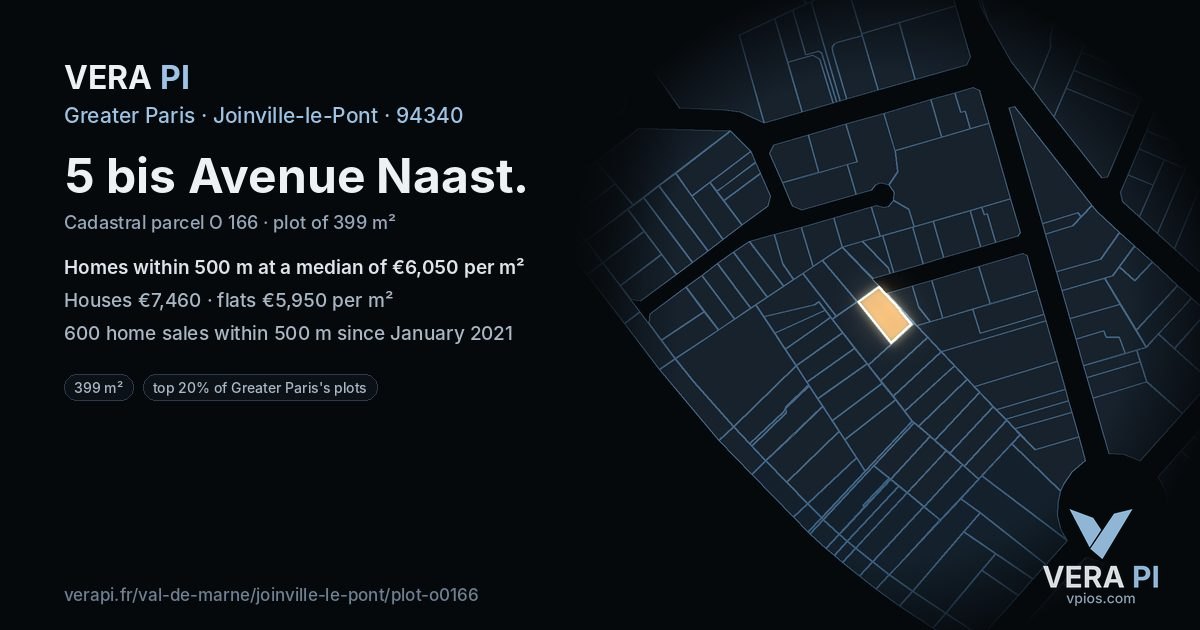 5 bis Avenue Naast, Joinville-le-Pont at night – the plot lit, the parcels around coloured by the prices near them