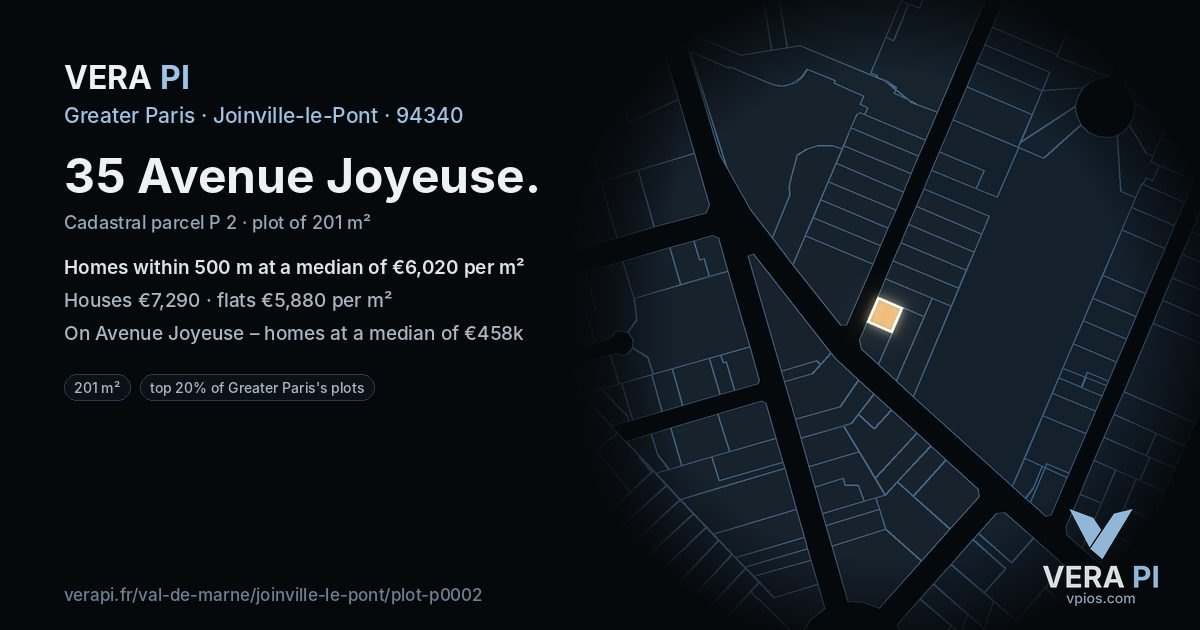 35 Avenue Joyeuse, Joinville-le-Pont at night – the plot lit, the parcels around coloured by the prices near them