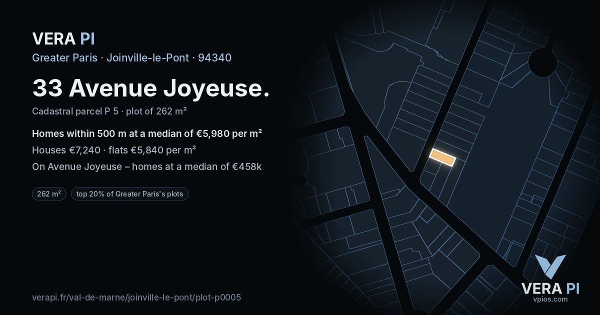 33 Avenue Joyeuse, Joinville-le-Pont at night – the plot lit, the parcels around coloured by the prices near them