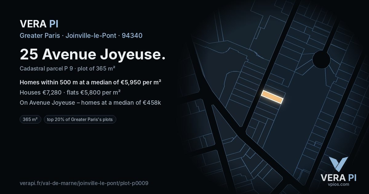 25 Avenue Joyeuse, Joinville-le-Pont at night – the plot lit, the parcels around coloured by the prices near them