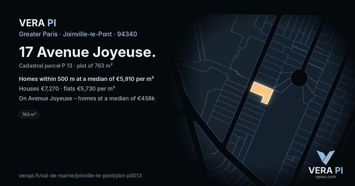 17 Avenue Joyeuse, Joinville-le-Pont at night – the plot lit, the parcels around coloured by the prices near them