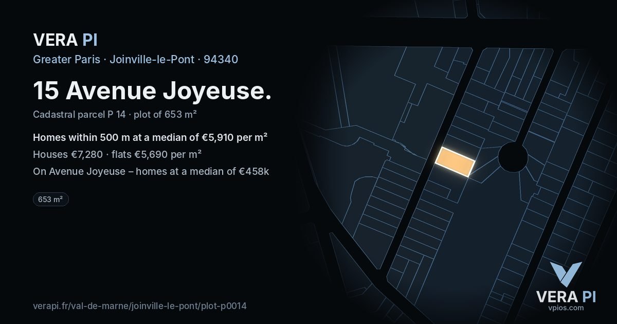 15 Avenue Joyeuse, Joinville-le-Pont at night – the plot lit, the parcels around coloured by the prices near them