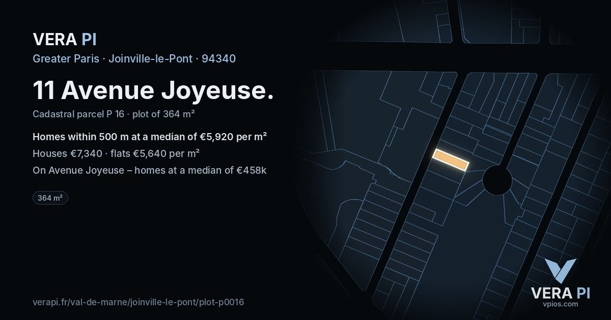 11 Avenue Joyeuse, Joinville-le-Pont at night – the plot lit, the parcels around coloured by the prices near them