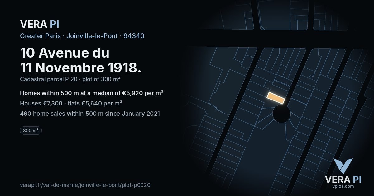 10 Avenue du 11 Novembre 1918, Joinville-le-Pont at night – the plot lit, the parcels around coloured by the prices near them