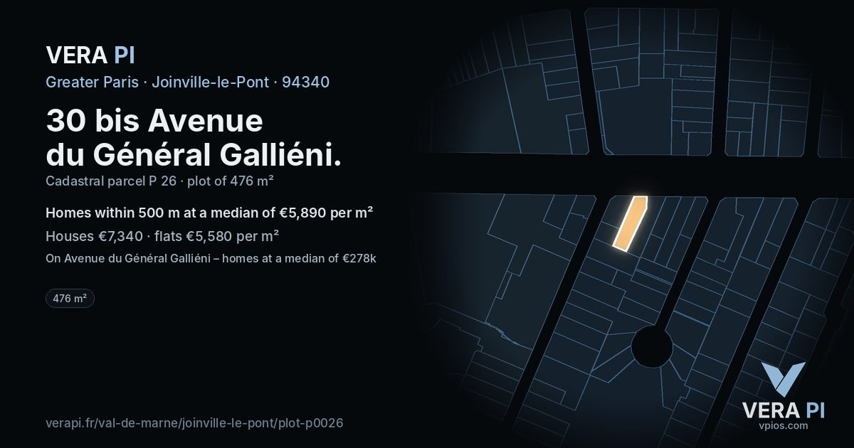 30 bis Avenue du Général Galliéni, Joinville-le-Pont at night – the plot lit, the parcels around coloured by the prices near them