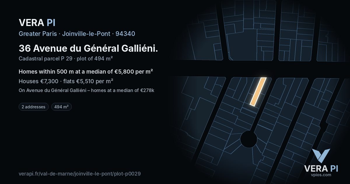 36 Avenue du Général Galliéni, Joinville-le-Pont at night – the plot lit, the parcels around coloured by the prices near them