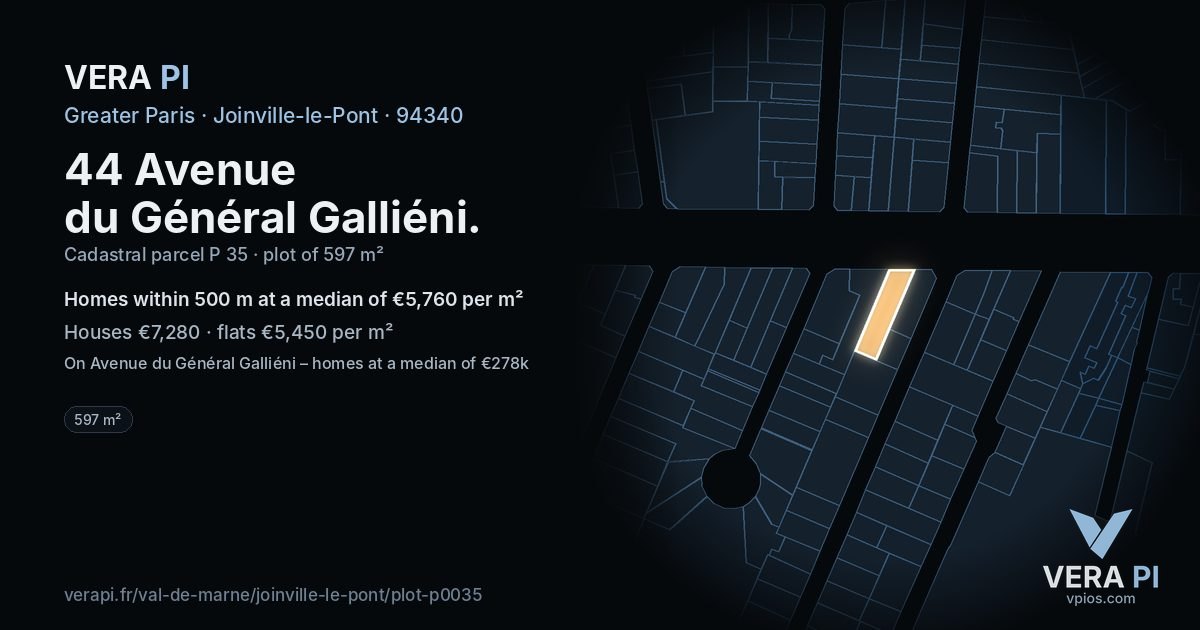 44 Avenue du Général Galliéni, Joinville-le-Pont at night – the plot lit, the parcels around coloured by the prices near them