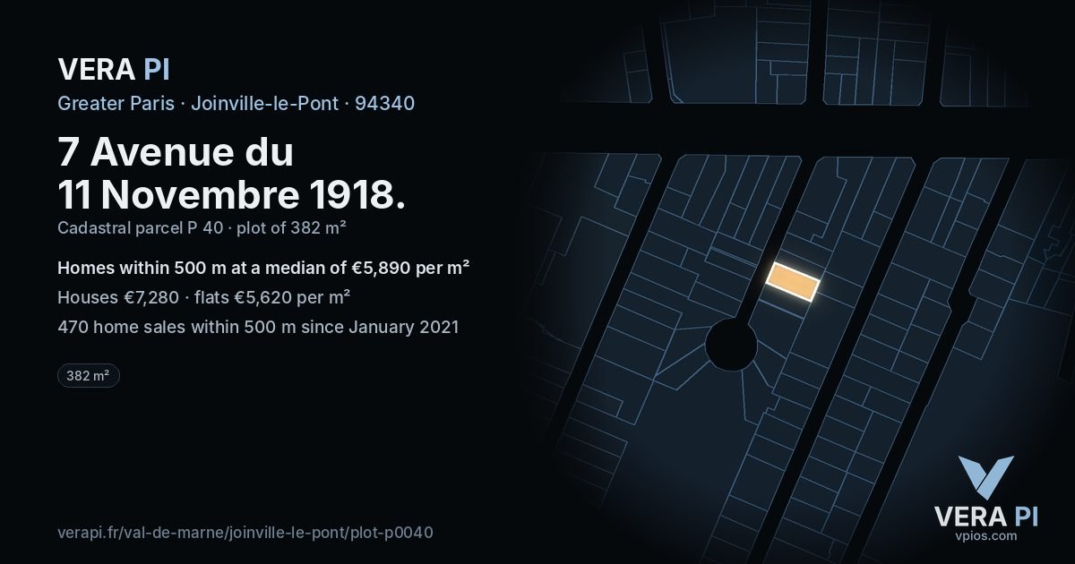 7 Avenue du 11 Novembre 1918, Joinville-le-Pont at night – the plot lit, the parcels around coloured by the prices near them
