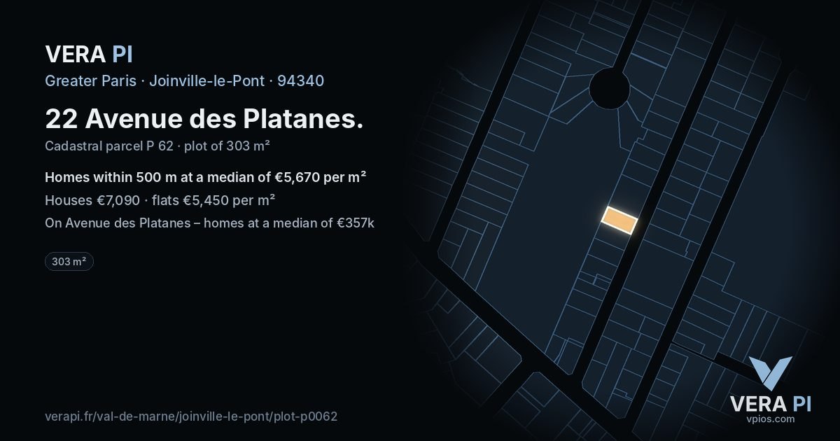 22 Avenue des Platanes, Joinville-le-Pont at night – the plot lit, the parcels around coloured by the prices near them