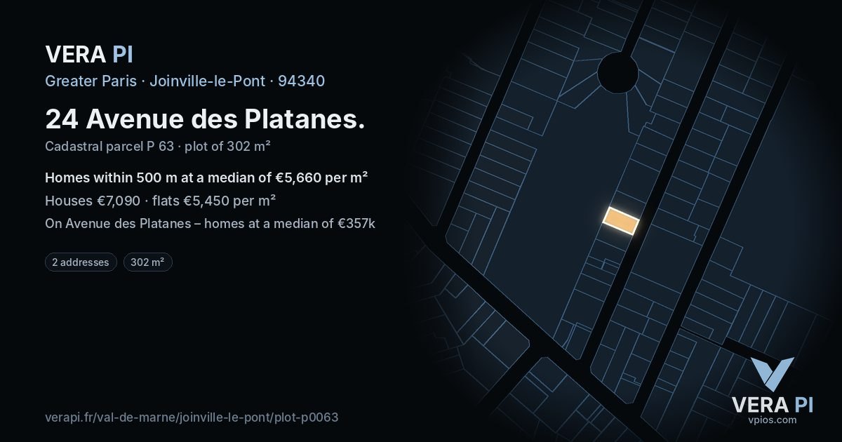 24 Avenue des Platanes, Joinville-le-Pont at night – the plot lit, the parcels around coloured by the prices near them