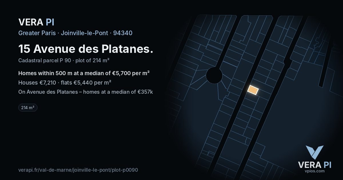 15 Avenue des Platanes, Joinville-le-Pont at night – the plot lit, the parcels around coloured by the prices near them