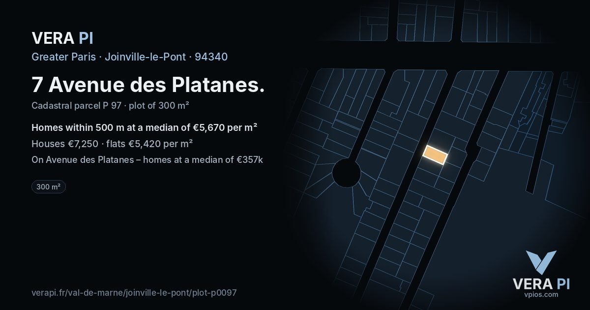 7 Avenue des Platanes, Joinville-le-Pont at night – the plot lit, the parcels around coloured by the prices near them