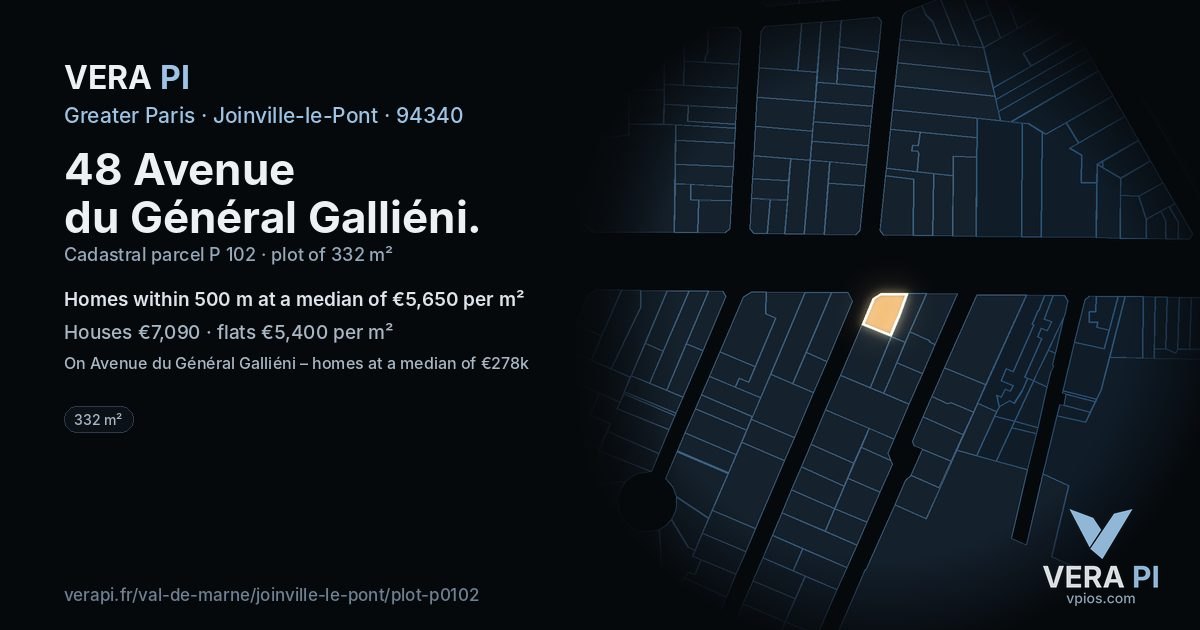 48 Avenue du Général Galliéni, Joinville-le-Pont at night – the plot lit, the parcels around coloured by the prices near them