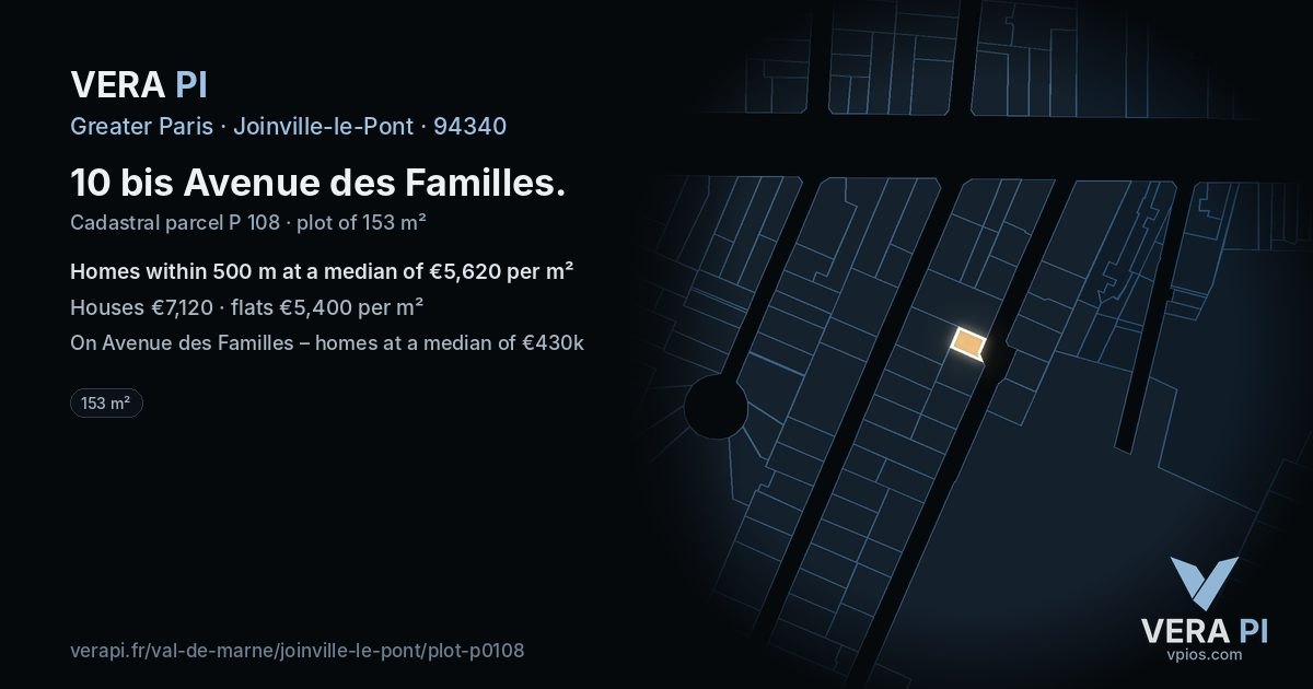 10 bis Avenue des Familles, Joinville-le-Pont at night – the plot lit, the parcels around coloured by the prices near them