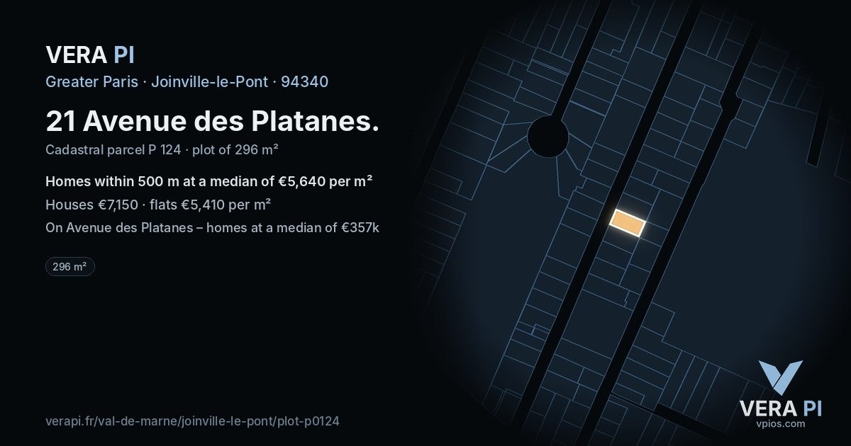21 Avenue des Platanes, Joinville-le-Pont at night – the plot lit, the parcels around coloured by the prices near them